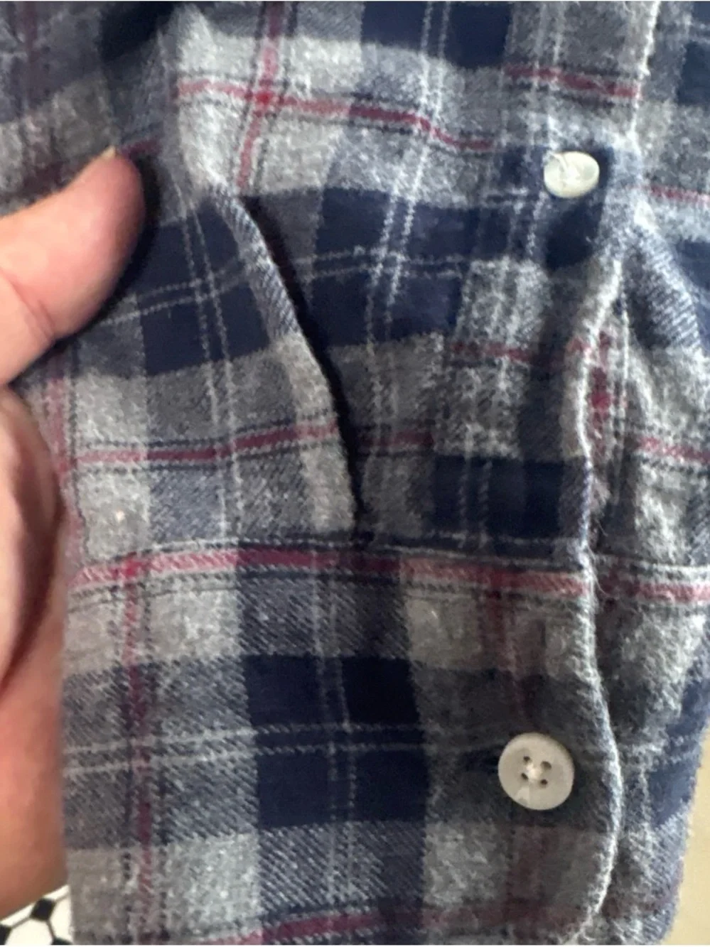 J. Crew Gray, Navy & Red Plaid Flannel Button-Down Shirt